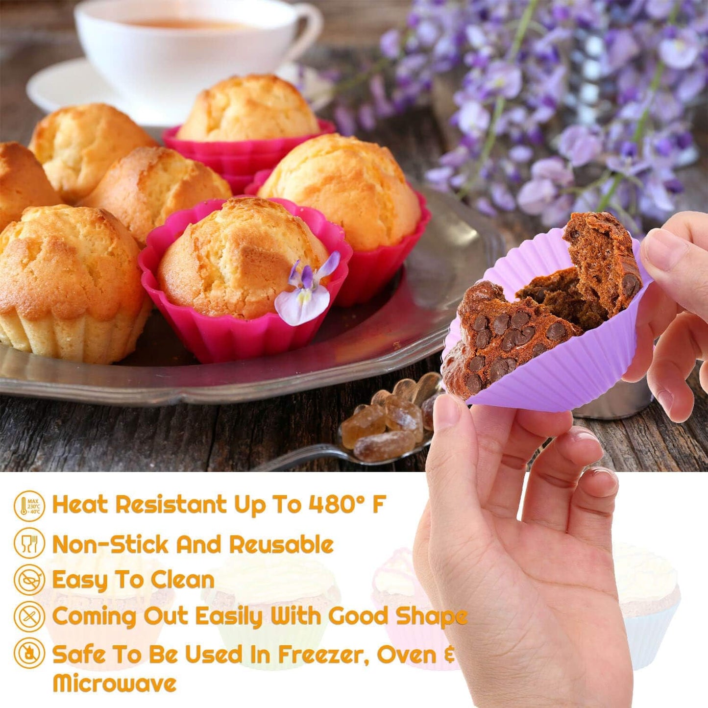 54 Pack Silicone Muffin Cups, Selizo Silicone Cupcake Baking Cups Reusable Muffin Liners Cupcake Wrapper Cups Holders for Muffins, Cupcakes, and Candies