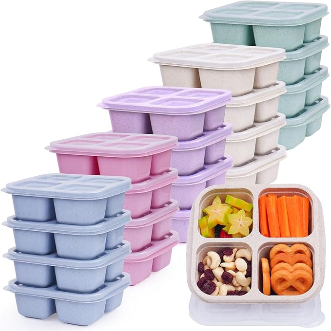 LCHLZZ 20 Pack Snack Containers, 4 Compartments Reusable Meal Prep Lunch Containers, BPA Free Bento Snack Box, Divided Food Storage Containers for Travel, Picnic, Microwave and Dishwasher Safe
