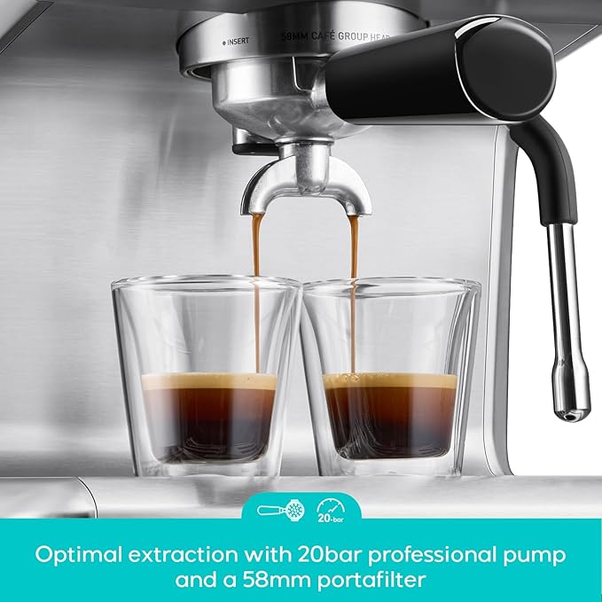 CASABREWS Ultra Espresso Machine with LCD Display, Espresso Maker with Powerful Milk Frother, Customizable Brewing Temperature, Provides Barista-Level Lattes and Cappuccinos, Gift for Men & Women