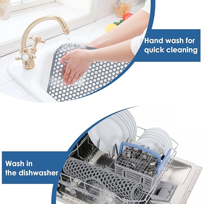 Bestjing 2 Pack Silicone Sink Protectors for Kitchen Sink with Center Drain, 13.58''x 11.6'' Non-Slip Heat Resistant Mat Grid for Bottom of Stainless Steel Porcelain (Center Hole)