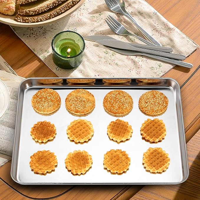 Cookie Sheet Baking Sheet, Bastwe Stainless Steel Bakeware Oven Tray, 16 inch Commercial Grade Professional Bakeware, Healthy & Non-toxic, Mirror Finish & Rustproof, Easy Clean & Dishwasher Safe