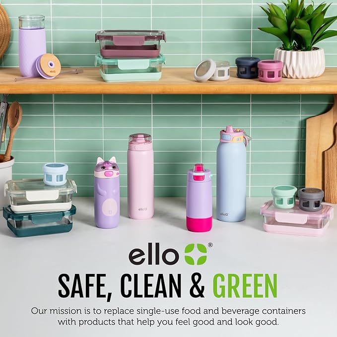 Ello Pop & Fill 22oz Stainless Steel Water Bottle with Quick Fill Technology, Double Walled and Vacuum Insulated Metal, Leak Proof Locking Lid, Sip and Chug, Reusable, BPA Free, Gloss Daisies