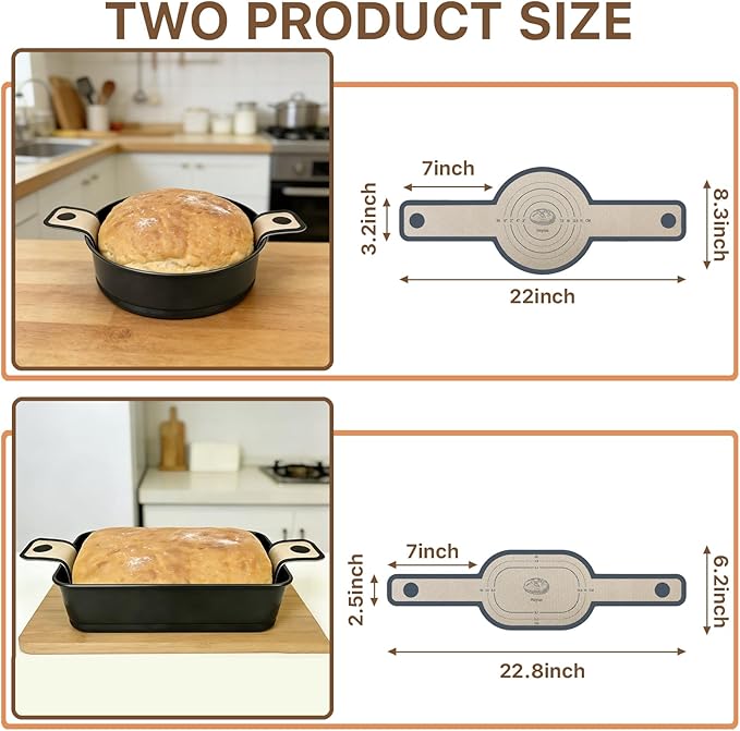 2PCS Rsiynax Silicone Bread Sling for Dutch Oven, Non-Stick Reusable Baking Mat with Long Handles, Oval & Round Sourdough Transfer Mat (Gray)