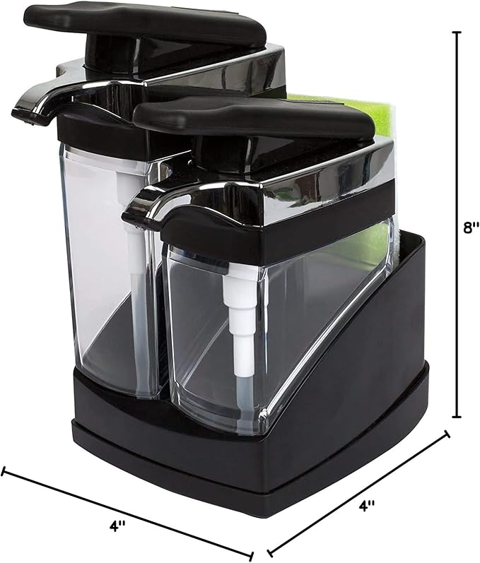 Casabella Sink Sider Duo Soap Dispensers with Sponge, Black and Chrome Plating