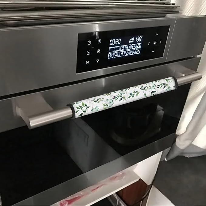 6 PCS Refrigerator Door Handle Covers, Anti-Slip Appliance Gloves for Ovens & Dishwashers, Green Butterfly Leaf