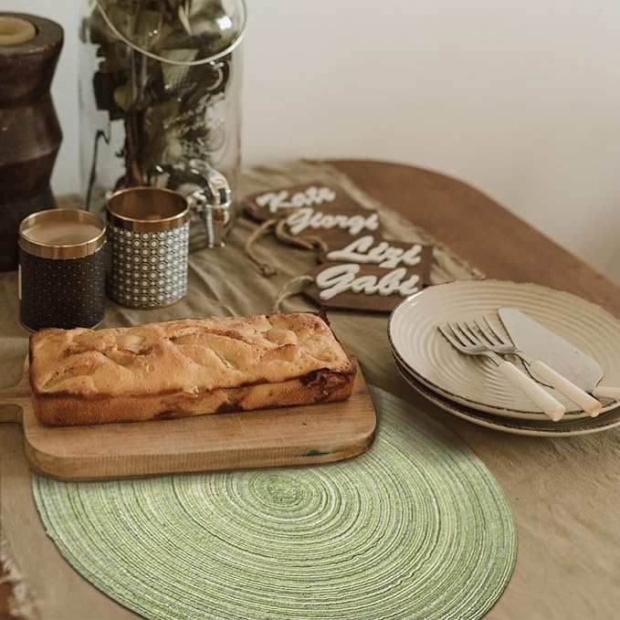 FunWheat Round Braided Placemats Set of 8 Place mats for Dining Tables Woven Heat Resistant Table Mats 15 inch(E Light Green, 8pcs)