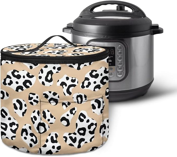 Electric Pressure Cooker Insulation Handbag Reusable Electric Pressure Cooker Storage Bag Zipper Closure Cover, Brown Cow Print