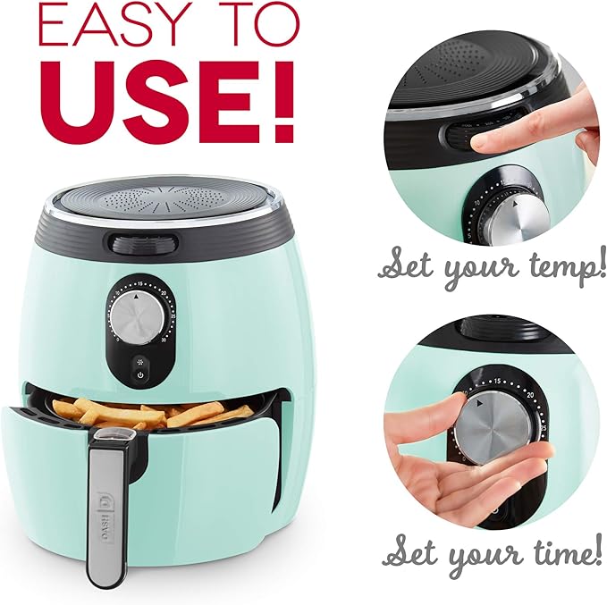 Dash Deluxe Air Fryer -Has AirCrisp® Technology - Adjustable Temperature Control & Auto Shut-Off Feature - Compact Nonstick Basket - 3 Quarts - Aqua