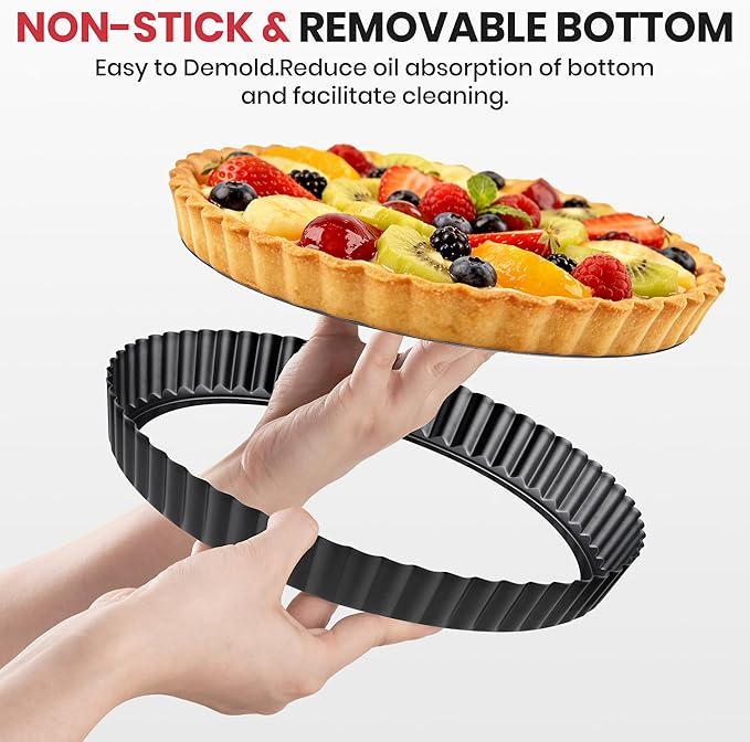 Tart Pan Kit,9 Inch Tart Pans with Removable Bottom,Non-stick Fluted Quiche Pan with Silicone Crust Shaper,Pie Weights,Brush,Sponges,Quiche Baking Dish Tart Molds For Baking Fruit Tarts,Pies & Quiches