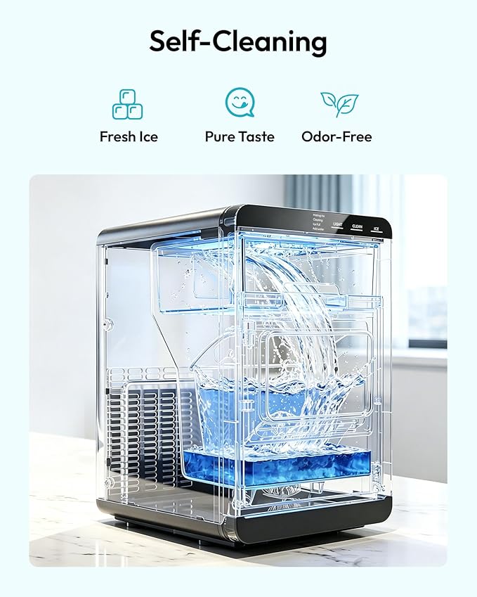 EUHOMY Nugget Ice Maker Countertop, 44Lbs/24H Sonic Ice Maker Machine, Self-Cleaning Pellet Ice Makers with Ice Scoop&Basket, Countertop Pebble Ice Maker for Home/Kitchen/Office