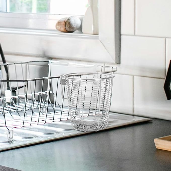 Cabilock Dishwasher Chopstick Basket with Hooks, Stainless Steel Kitchen Utensil Holder, Cutlery Organizer for Chopsticks Spoons Forks Straws, Small Hanging Silverware Drying Rack, 3pcs