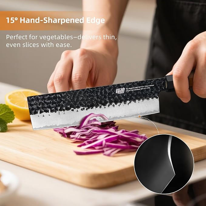 FINDKING Japanese Nakiri Knife 7 Inch, Vegetable Cleaver with High Carbon Steel Blade, Rosewood Octagonal Handle, for Vegetable Prep, Slicing, Chopping and Mincing, Dynasty Series