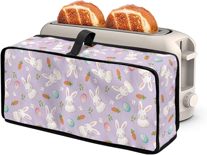 Easter Happy Bunny Toaster Cover Decor, Dust-proof 2 Slice Toaster Cover with Top Handle Small Appliance Covers Machine Washable Kitchen Appliance Covers for Modern Home