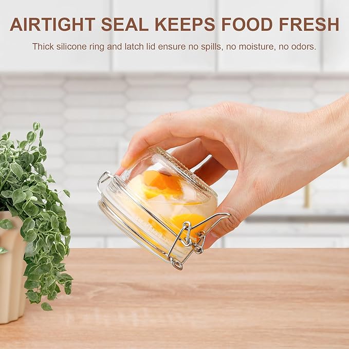 4oz Mini Airtight Glass Jars with Clamp Lid - Small Spice, Jam & Honey Jars for Kitchen Pantry Storage, Cute Clear Sauce Containers for Seasoning, Sugar, Salt, Wedding & Party Favors