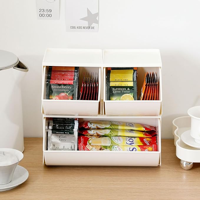 3 Pack Coffee Pod Holder for Kitchen Counter, Plastic Storage Organizer Box for Office Desktop, Large Tea Bags Basket ( Cream )