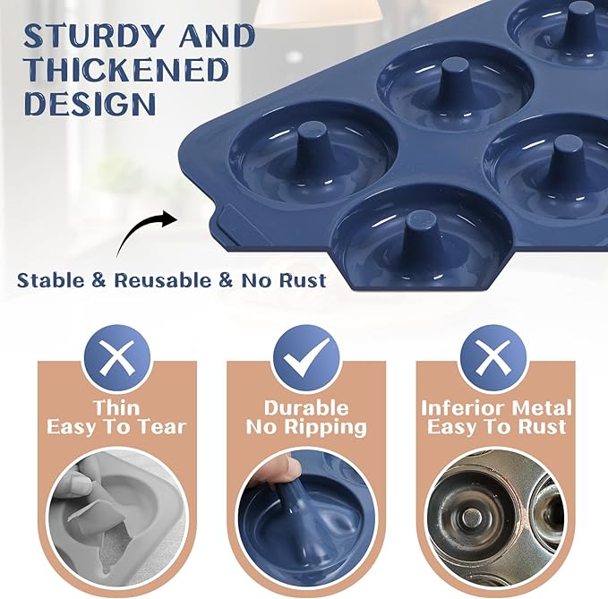 Nonstick Silicone Donut Pan: 3.5 Inch Doughnut Pan with Metal Frame - Silicone Donut Molds for Baking Gluten Free Glazed Vegan Protein Donuts Bagel - for Oven Kitchen - Home Bakers Housewife