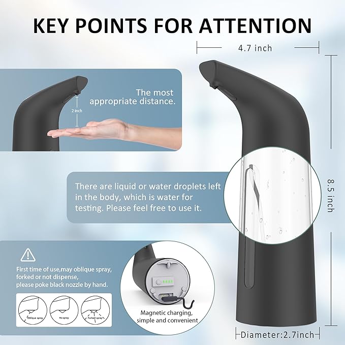 Automatic Soap Dispenser Touchless,400ML Hand & Dish Countertop Electric Liquid Rechargeable Dispenser with Sensor,Modern 4 Gear Adjustable Waterproof Kitchen Auto Soap Pump（Black）