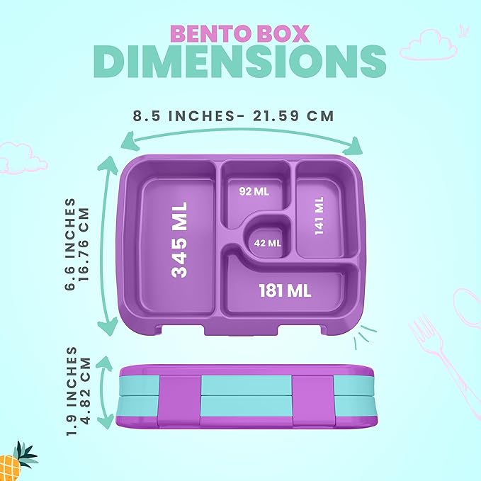 YOLAY Bento Box for Kids Lunch Box Leak-Proof, 5-Compartment Lunch Box Kids for Ages 3-10, Durable with Anti-Slip Base, Suitable for Schools, Outdoor and Travel (Scales)