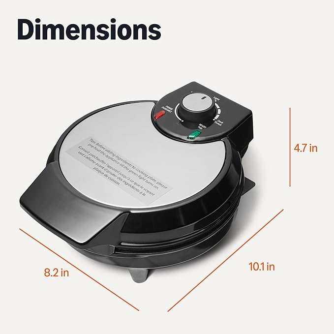 Amazon Basics Waffle Iron, Mini Belgian Waffle Maker with Round 8-Inch Ceramic Nonstick Plate, Adjustable Browning Control, Cool Touch Handle, Vertical Storage, 8 Inches, Black