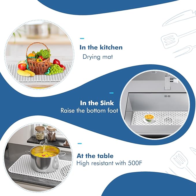Bestjing Silicone Sink Protectors for Kitchen Sink - 28.3"x 15.7" Kitchen Protector Accessory, Non-Slip Heat Resistant Mat for Bottom of Farmhouse Stainless Steel Porcelain (White)