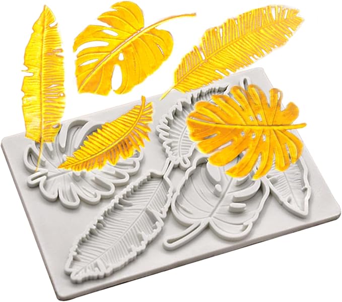 Large Turtle Leaf Fondant Molds,Acxydm 2PCS Leaf Molds Silicone,Palm Leaves Plantain Leaf Chocolate Molds Set,Tropical Plant Leaf Mold,3D Silicone Cake Mold for Making Sugar Craft,Cupcake,Cookies