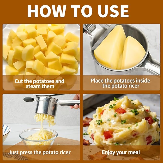 15oz Potato Ricer Heavy Duty Stainless Steel 3 Interchangeable Discs Potato Masher Spaetzle Maker with Silicone Handle, Ricer Kitchen Tool Perfect Ricer for Mashed Potatoes for Kitchen