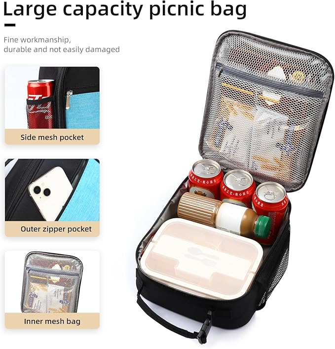 Lovoeo Lunch box Lunch bag for men women Insulated Lunchbox Lunch bags for Work Picnic Travel (Thicken blue)