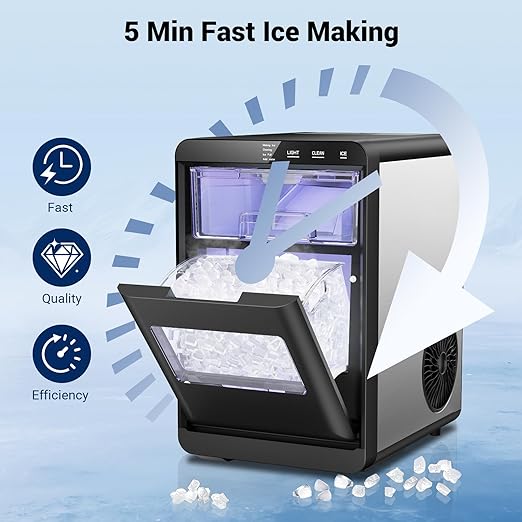 Nugget Ice Maker, 44lbs/24h Ice Makers Countertop, Soft Ice Ready in 5-10Mins Pebble Ice Maker, Self-Cleaning Pellet Ice Maker for Home, Kitchen, Office, Party