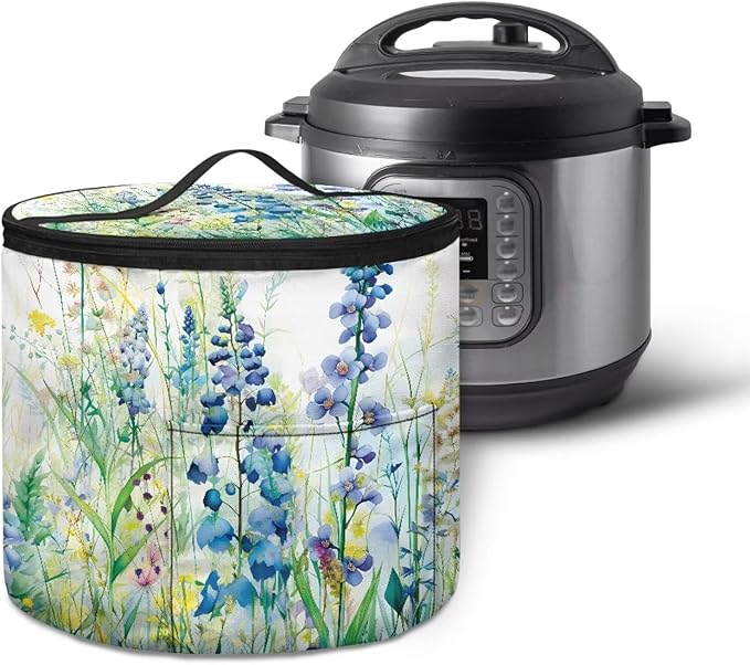 Iris Flower Pressure Cooker Storage Bag Air Fryer Carry Bag Whiite Flower Air Fryer Rice Cooker Slow Cooker Insulated Carrier Bag Zipper Closure Kitchen Small Appliance Dust Covers