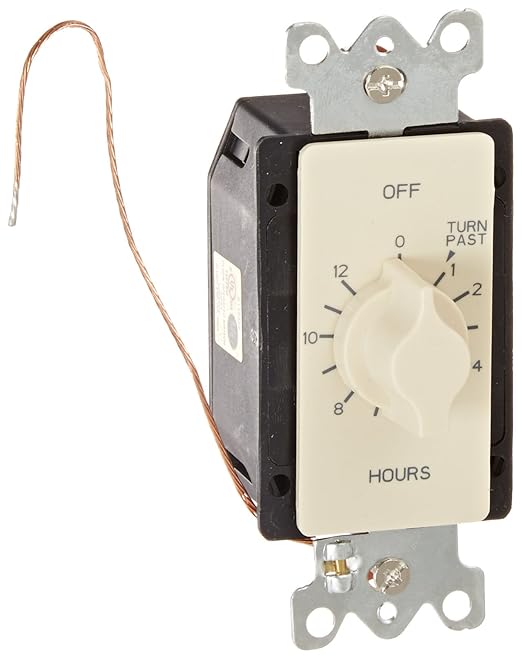 NSI A512H Tork Spring-Wound in-Wall Twist Timer with 12-Hour Length and Ivory Faceplate for Automatic Shutoff of Fans or Light