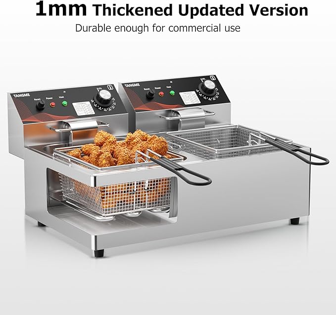 Commercial Electric Deep Fryer, 20.7Qt Dual Tank Countertop Fryer with 2 Baskets, 3600W Heavy Duty Stainless Steel, UL Certified, Professional Deep Fryers for Food Truck & Restaurant, 120V
