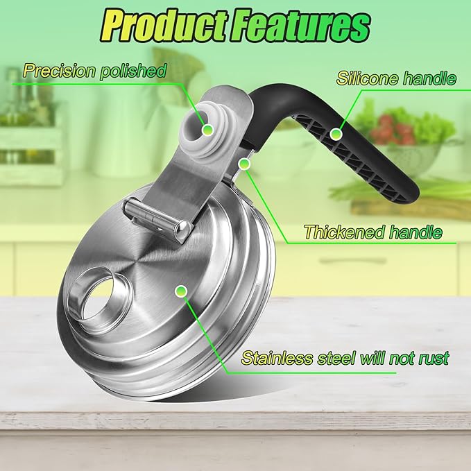 Mason Jar Pour Spout Lid Stainless Steel with Handle, Wide Mouth Pour Spout Flip Cap Lids for Mason Jars, Anticracking Leak Proof Seal Cover Airtight for Drinking Salad Dressing & Food Storing(4PCS)