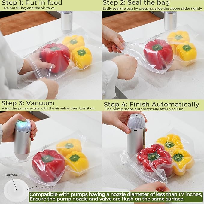 Auto Handheld Vacuum Sealer for Food with 10 Reusable Vacuum Seal Bags(4 Small, 4 Medium, 2 Extra-long), One-Touch Sealing, BPA-Free, Upgraded Sturdy Air Valve, Sous Vide Bag