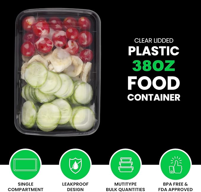 WGCC Meal Prep Containers [38OZ] Plastic Food Storage Containers With Lids,10-Pack Reusable To Go Containers, Disposable Food Prep Container, BPA-free, Stackable, Microwave/Dishwasher/Freezer Safe