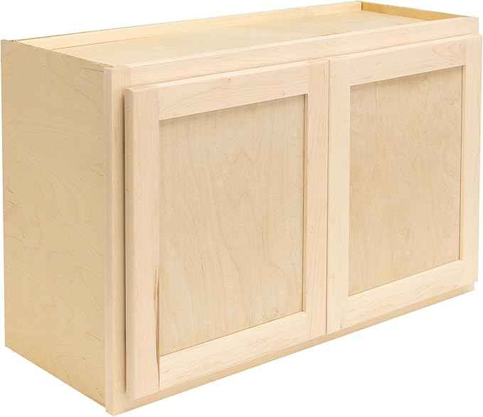 Quicklock RTA (Ready-to-Assemble) 42" Tall Wall Kitchen Cabinets - Shaker Style | 100% Hardwood | Made in America | Soft Close Hardware (Raw Maple, 12" D x 30" W x 24" H)