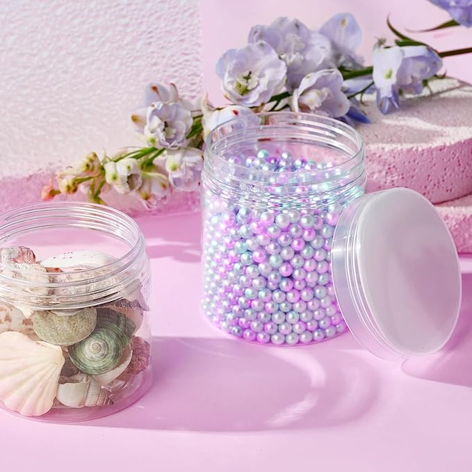 48 Pack 8 OZ Plastic Jars Round Clear Cosmetic Container Jars with Clear Lids, Eternal Moment Plastic Slime Jars for Lotion, Cream, Ointments, Makeup, Eyeshadow, Rhinestone, Samples, Travel Storage