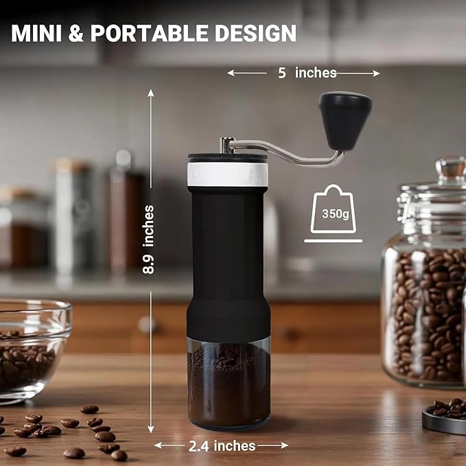 Mini Manual Coffee Grinder – 40 Adjustable Settings, Portable Hand Crank Mill with 30g Capacity, Conical Burr for Espresso, Pour Over, French Press | Perfect for Travel, Camping & Office