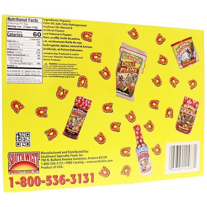 ASS KICKIN' Habanero Microwave Popcorn Bags - 12 Pack - Ultimate Spicy Popcorn Gourmet Gift - Makes a Great Movie Theater Popcorn or Snack Food for Movie Night