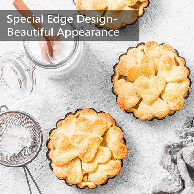 Mini Tart Pan Set of 6, Non-Stick 4 Inch Quiche Pan, Removable Bottom Tart Pan for Pies, Quiche Bakeware, Cheese Cakes, Desserts and more