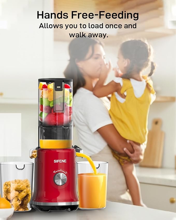 SIFENE Cold Press Juicer Machine, 4.3 Inch Wide Mouth Masticating Juicer For Whole Fruits And Vegetables, Slow Juice Extractor With High Torque Motor, Easy To Clean Brush Included, Gray