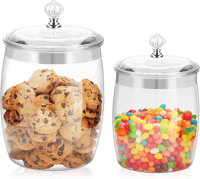 2 Pcs Candy Cookie Jar with Lids - 128 Oz & 74 Oz Plastic Clear Airtight Containers Large Kitchen Pantry Food Apothecary Storage Sealed Canisters for Coffee Cereal Pasta Flour Rice Snack