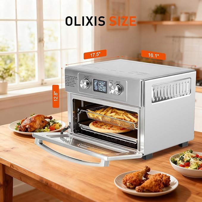 OLIXIS Air Fryer Toaster Oven Combo Extra Large, 23QT Convection Oven Countertop 4 Functions in 1, 4 Accessories Included, Stainless, Up to 450°F