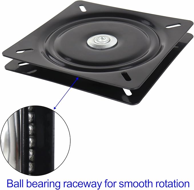 12 Inch Lazy Susans Turntable Bearings Swivel Zinc Plate, Black Square Lazy Susan Hardware, Heavy Duty Lazy Susan Replacement Parts for Table, Chair, Round Bar Stools(1 Pack)