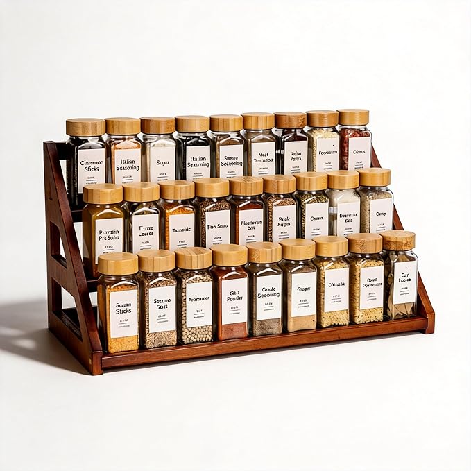 Spice Rack, Spice Organizer -3 Tier Bamboo Spice Racks, Solution for Spice Storage in Kitchens, Countertops，Storage Rooms and Other Places(Walnut)