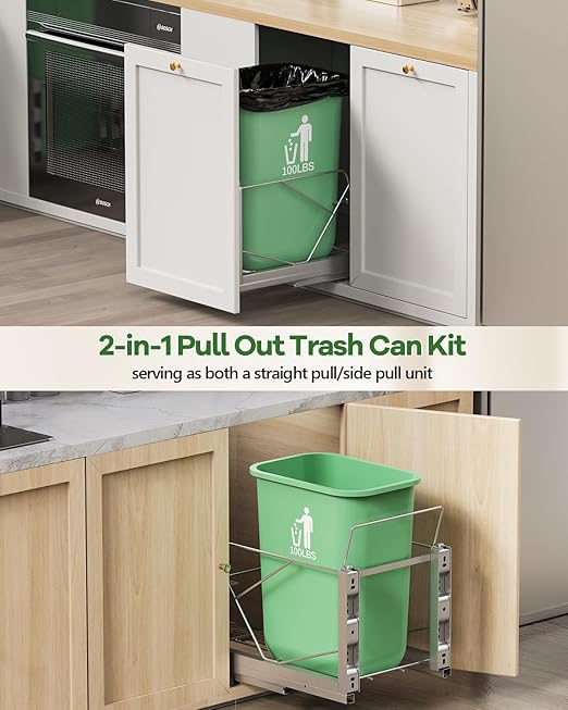 Pull Out Trash Can Under Cabinet, Door Mount & Pull Handle Twin-Mode, Pull-Out Garbage Holder, Under Sink Pull-up Kit with Soft-Close Slides, for Kitchen, Sink, Drawer(Bin Not Included)