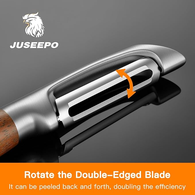 JUSEEPO Premium Vegetable Peeler, I Type Swivel 304 Stainless Steel Blade Comfortable Solid Wood Handle, Practical Gift for Restaurant Baking Chef Woman for Veggie, Fruit, Potato(Merbau)