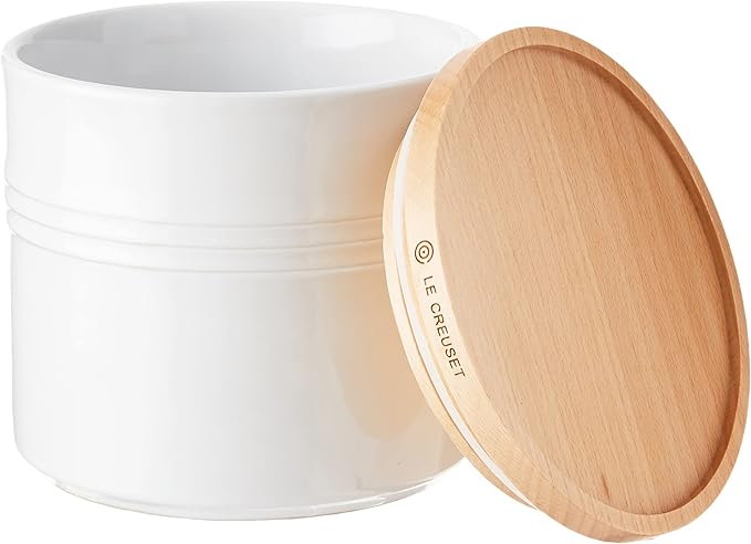 Le Creuset Stoneware Canister with Wood Lid, 1.5 qt. (5.5" diameter), White