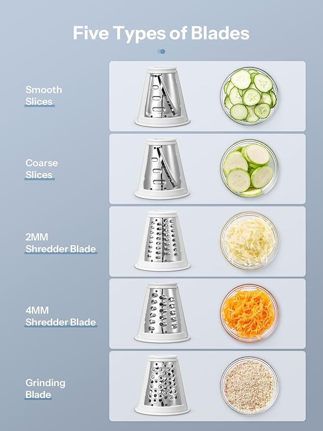 Electric Cheese Grater, Reemix 5 Multi Blade Cheese Shredder Salad Maker, One Touch Easy Control, Multi Salad Maker for Vegetables, Cheeses and Nuts, White