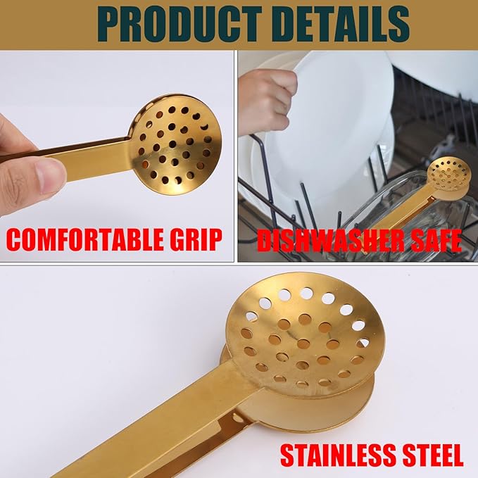 Tea Bag Squeezer Tongs, Stainless Steel Teabag Strainer Dispenser Gripper Picker Accessories for Tea Drinkers Gifts(Gold)