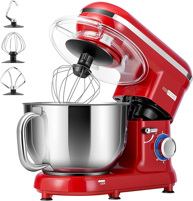 VIVOHOME 660W 10 Speed 6 Quart Tilt-Head Electric Food Mixer with Beater, Dough Hook, Wire Whip and Egg Separator and 45lbs/Day Soft Chewable Nugget Ice Maker with Self-Cleaning, Scoop, 10 Ice Bags
